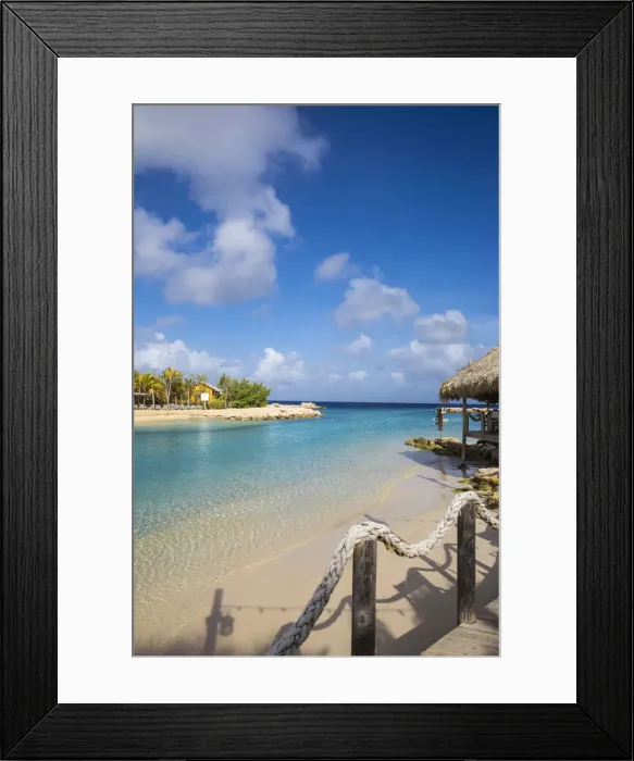 Framed Print : Curacao, Willemstad, Hemingway Beach beach bar and grill and Seaquarium beach, also