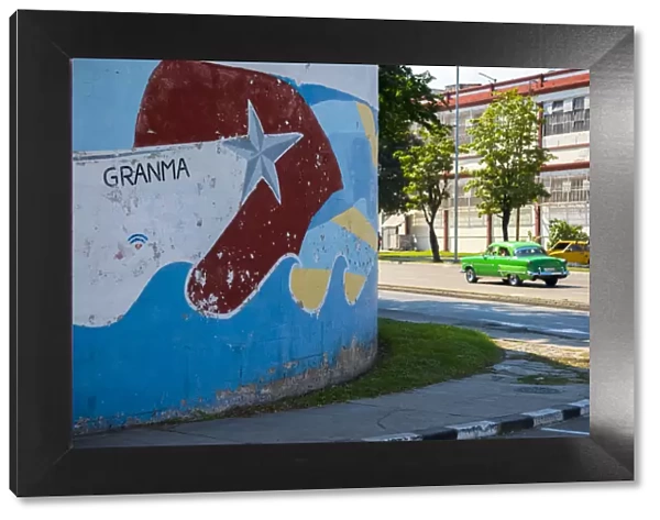 Cuba, Havana, Mural commemorating the Granma, the yacht used at start of Cuban Revolution