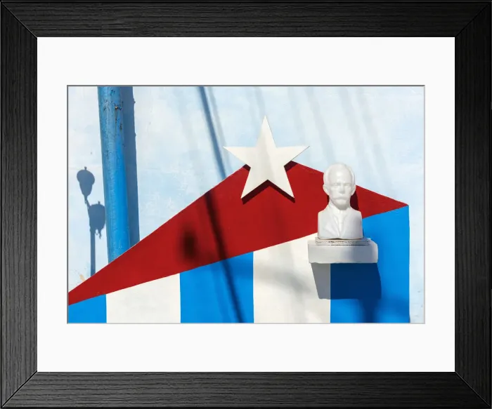 Framed Print : Cuba, Havana, Cuban flag and Jose Marti bust