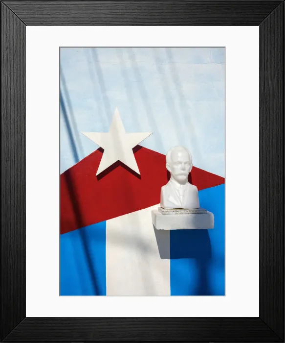 Framed Print : Cuba, Havana, Cuban flag and Jose Marti bust Framed Print : Cuba, Havana, Cuban flag and Jose Marti bust