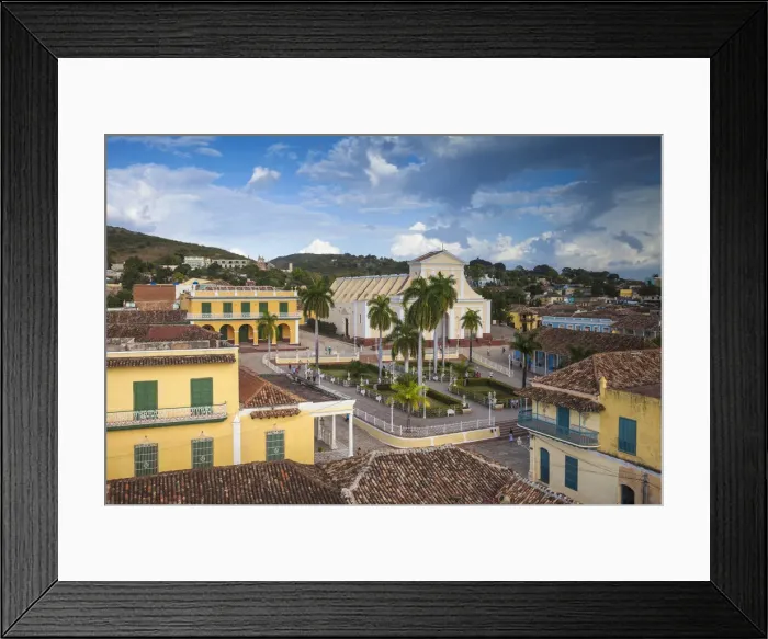 Framed Print : Cuba, Trinidad, View of Plaza Mayor looking towards Museum Romantico and Iglesia Framed Print : Cuba, Trinidad, View of Plaza Mayor looking towards Museum Romantico and Iglesia