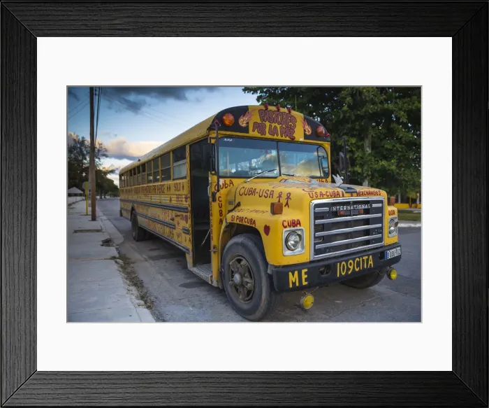 Framed Print : Cuba, Varadero, American yellow school bus, given to aid USA - Cuban relations Framed Print : Cuba, Varadero, American yellow school bus, given to aid USA - Cuban relations