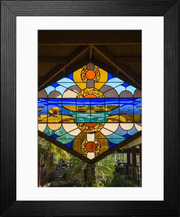 Framed Print : Cuba, Jardines del Rey, Cayo Coco, Playa Larga, Stained glass window in lobby of Framed Print : Cuba, Jardines del Rey, Cayo Coco, Playa Larga, Stained glass window in lobby of