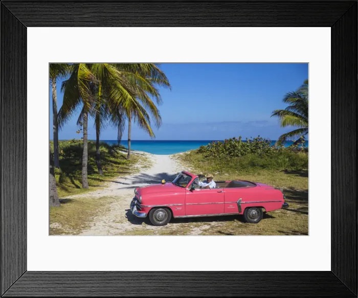 Framed Print : Cuba, Varadero, Pink Plymouth car on Varadero beach Framed Print : Cuba, Varadero, Pink Plymouth car on Varadero beach