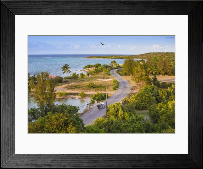 Framed Print : Cuba, Holguin Province, Horse and cart on coastal road at Playa Guardalvaca Framed Print : Cuba, Holguin Province, Horse and cart on coastal road at Playa Guardalvaca