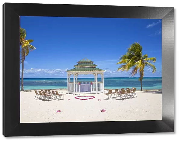 Cuba, Holguin Province, Gazebo set up for a wedding on Playa Guardalvaca