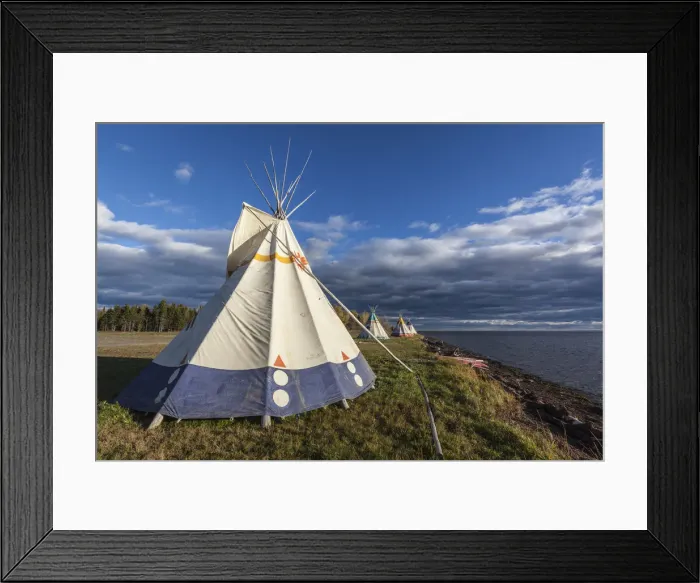 Framed Print : Canada, Quebec, Gaspe Peninsula, Gesgapegiag, Mic-Mac First Nations tee-pees by Framed Print : Canada, Quebec, Gaspe Peninsula, Gesgapegiag, Mic-Mac First Nations tee-pees by