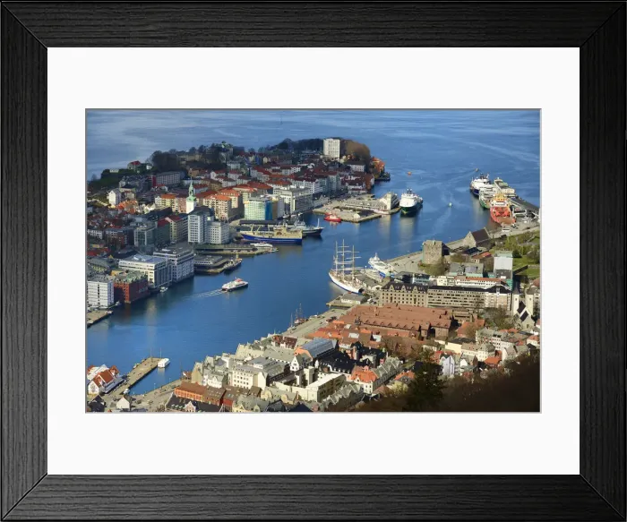 Framed Print : Elevated view over central Bergen. Hordaland, Norway