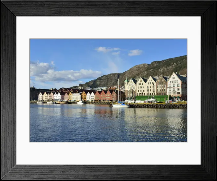 Framed Print : Fishing and trading wooden warehouses in the Bryggen District, a former counter of