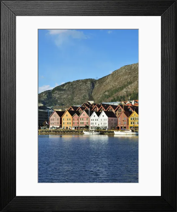 Framed Print : Fishing and trading wooden warehouses in the Bryggen District, a former counter of Framed Print : Fishing and trading wooden warehouses in the Bryggen District, a former counter of