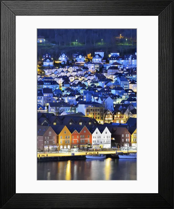 Framed Print : Fishing and trading wooden warehouses in the Bryggen District, a former counter of Framed Print : Fishing and trading wooden warehouses in the Bryggen District, a former counter of