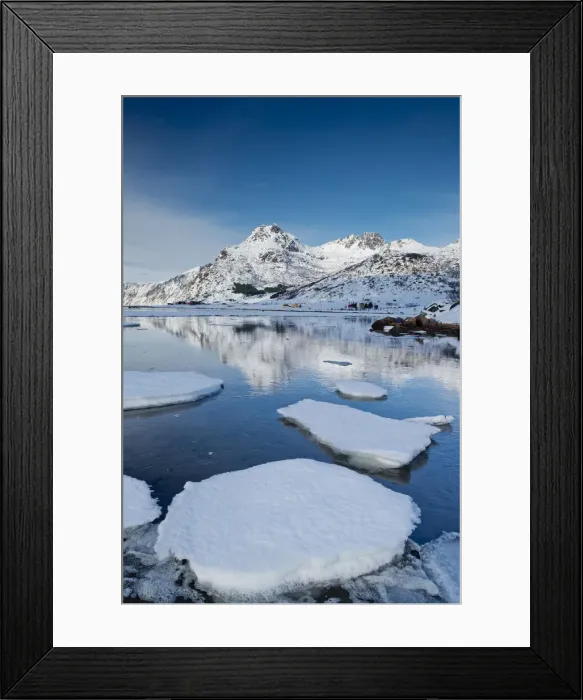 Framed Print : Flakstadpollen Reflections in Winter, Lofoten Islands, Norway Framed Print : Flakstadpollen Reflections in Winter, Lofoten Islands, Norway
