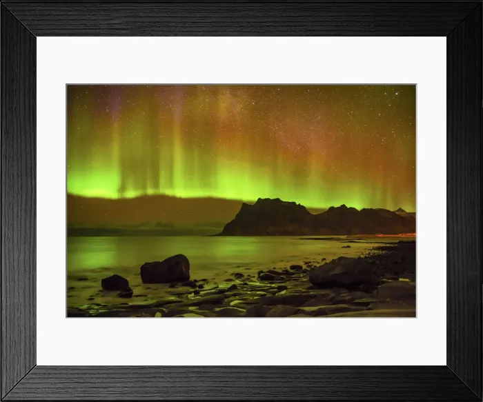 Framed Print : Aurora Borealis (Northern Lights) Over Coastline at Utakleiv, Lofoten Islands, Norway