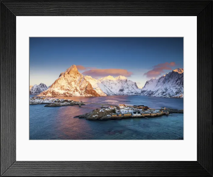 Framed Print : Olstinden & Sakrisoy, Lofoten Islands, Norway Framed Print : Olstinden & Sakrisoy, Lofoten Islands, Norway