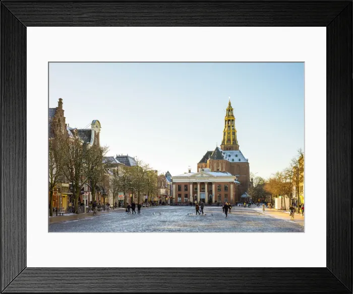 Framed Print : Vismarkt and the Aa-Kerk church on winter afternoon, Groningen, Netherlands