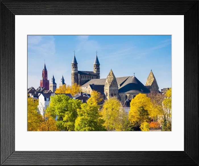 Framed Print : Towers of Basilica of Our Lady (Onze Lieve Vrouwebasiliek) in autumn, Mstricht, Limburg