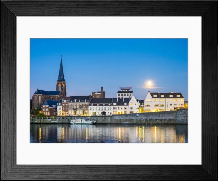Framed Print : Wyck neighborhood on the Ms River at night, Mstricht, Limburg, Netherlands Framed Print : Wyck neighborhood on the Ms River at night, Mstricht, Limburg, Netherlands