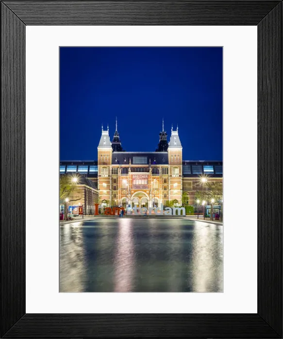 Framed Print : Netherlands, North Holland, Amsterdam. The Rijksmuseum on Museumplein at night