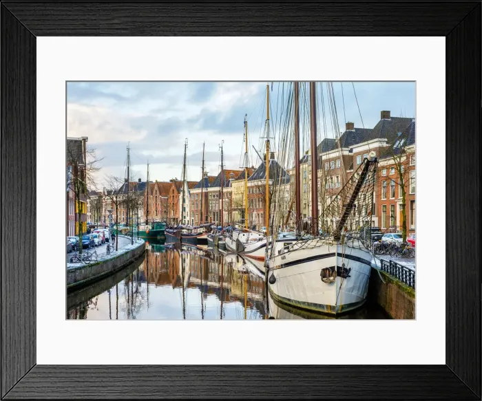 Framed Print : Boats and houses along Westerhaven canal, Groningen, Netherlands Framed Print : Boats and houses along Westerhaven canal, Groningen, Netherlands