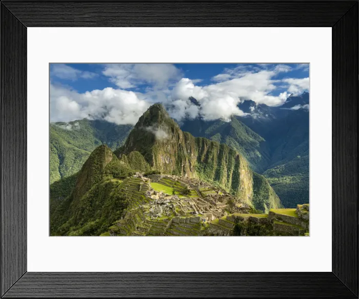 Framed Print : Historic ancient archeological Incan Machu Picchu on mountain in Andes, Cuzco Region Framed Print : Historic ancient archeological Incan Machu Picchu on mountain in Andes, Cuzco Region