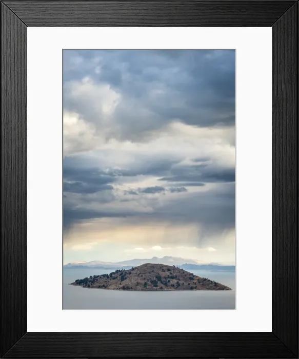 Framed Print : Island on Lake Titicaca viewed from top of Amantani Island, Puno Region, Peru