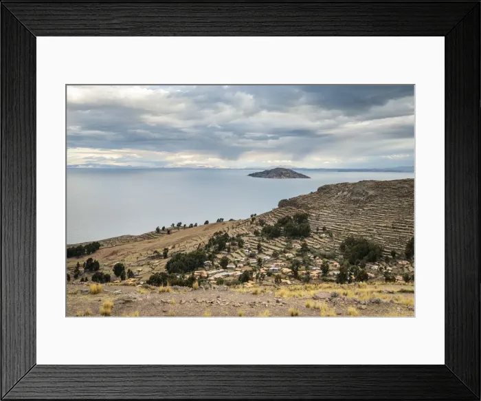 Framed Print : View of terraces at Amantani island, Titicaca, Puno Region, Peru Framed Print : View of terraces at Amantani island, Titicaca, Puno Region, Peru
