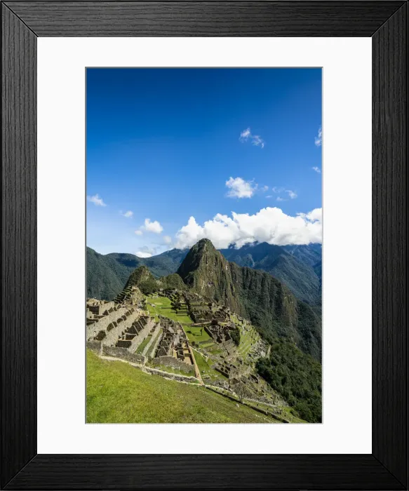 Framed Print : Elevated view of historic Incan Machu Picchu on mountain in Andes, Cuzco Region, Peru Framed Print : Elevated view of historic Incan Machu Picchu on mountain in Andes, Cuzco Region, Peru