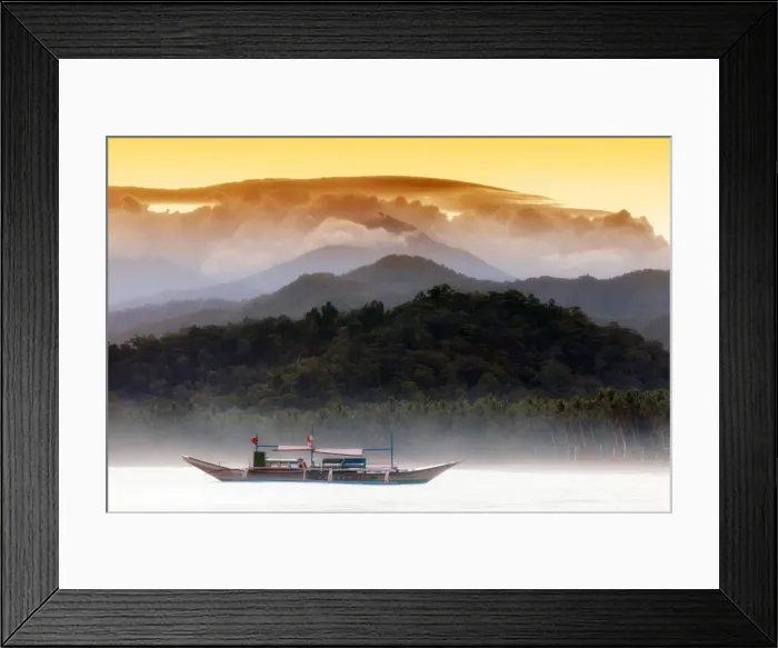 Framed Print : Asia, South East Asia, Philippines, Palawan, an outrigger boat moored in in front Framed Print : Asia, South East Asia, Philippines, Palawan, an outrigger boat moored in in front