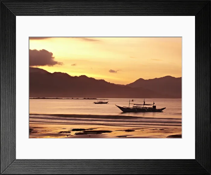 Framed Print : Asia, South East Asia, Philippines, Palawan, outrigger boats moored in in front of Framed Print : Asia, South East Asia, Philippines, Palawan, outrigger boats moored in in front of