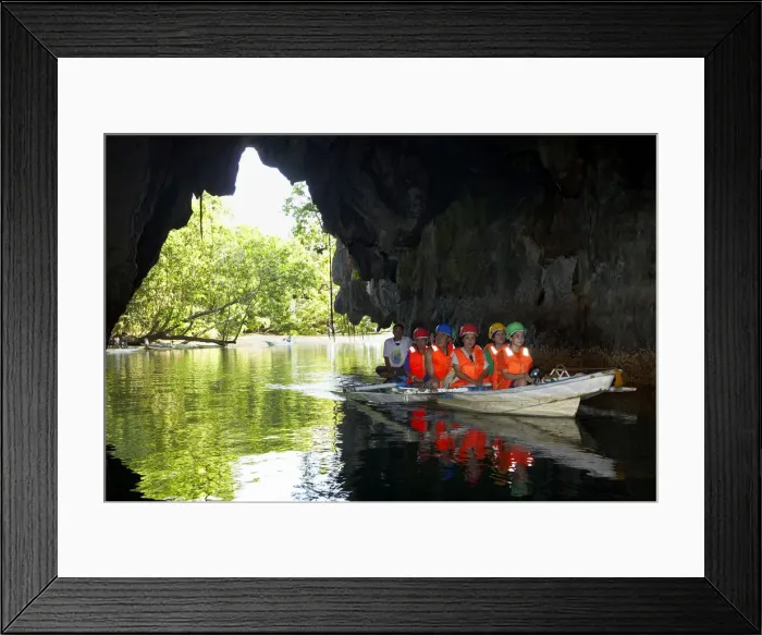 Framed Print : Asia, South East Asia, Philippines, Palawan, tourists entering the caves in the Puerto Framed Print : Asia, South East Asia, Philippines, Palawan, tourists entering the caves in the Puerto