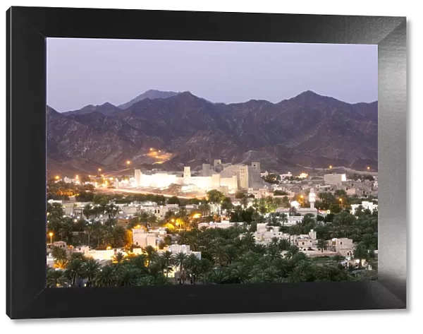 Oman, Bahla. The city and the fortress from elevated point of view at dusk