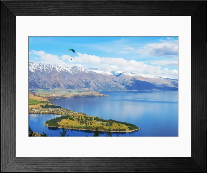 Framed Print : Paragliding over the Remarkables and Lake Wakatipu, Queenstown, South Island, New Zealand Framed Print : Paragliding over the Remarkables and Lake Wakatipu, Queenstown, South Island, New Zealand