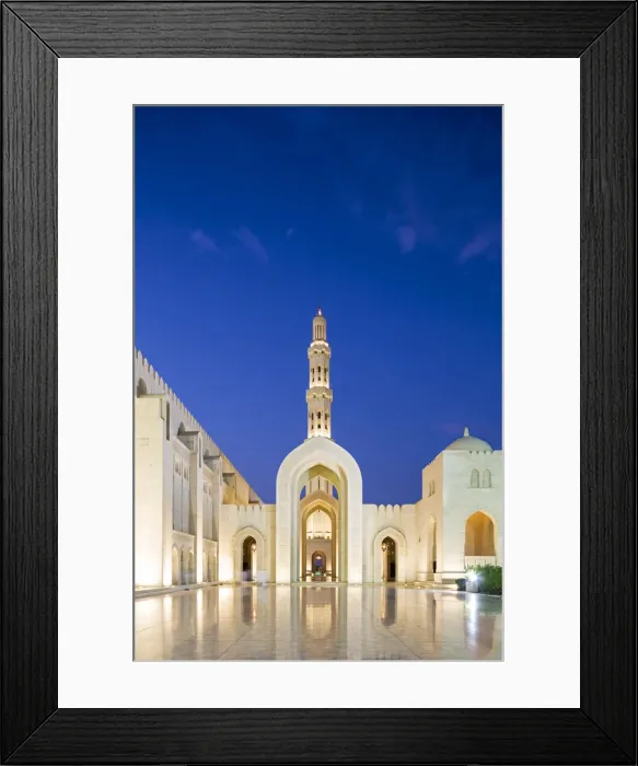 Framed Print : Oman. Muscat Governorate, Muscat. The courtyard of Sultan Qaboos Mosque, a gift to Framed Print : Oman. Muscat Governorate, Muscat. The courtyard of Sultan Qaboos Mosque, a gift to