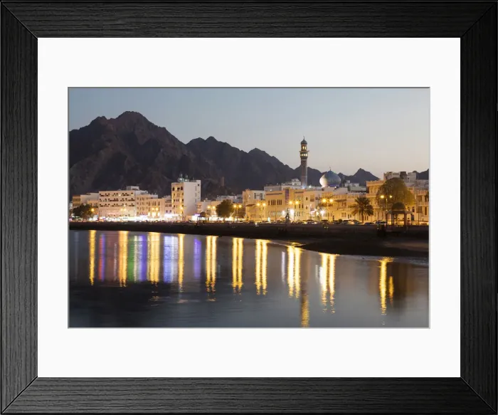 Framed Print : Middle East, Oman, Muscat. The Muttrah Corniche at night Framed Print : Middle East, Oman, Muscat. The Muttrah Corniche at night