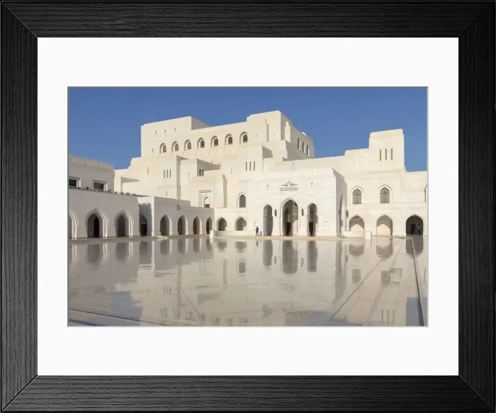 Framed Print : Oman, Muscat, Shati Al-Qurm. The impressive Royal Opera House reflected in the marble