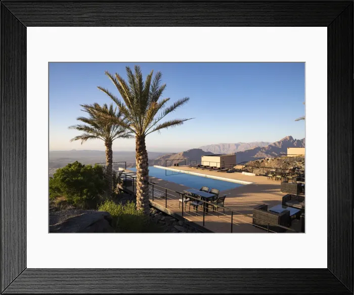 Framed Print : The swimming pool and grounds of the View hotel, Al Hamra, Oman
