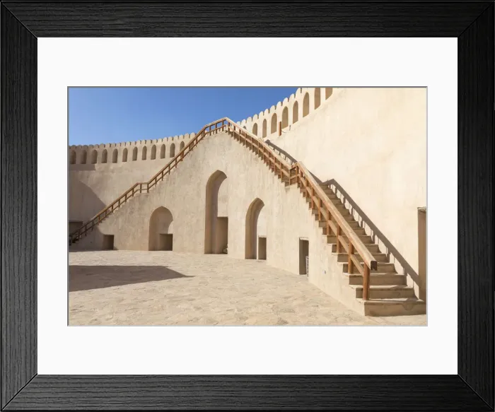 Framed Print : Stairs leading up to the circular wall in the restored Bahla Fort, Tanuf, Oman Framed Print : Stairs leading up to the circular wall in the restored Bahla Fort, Tanuf, Oman