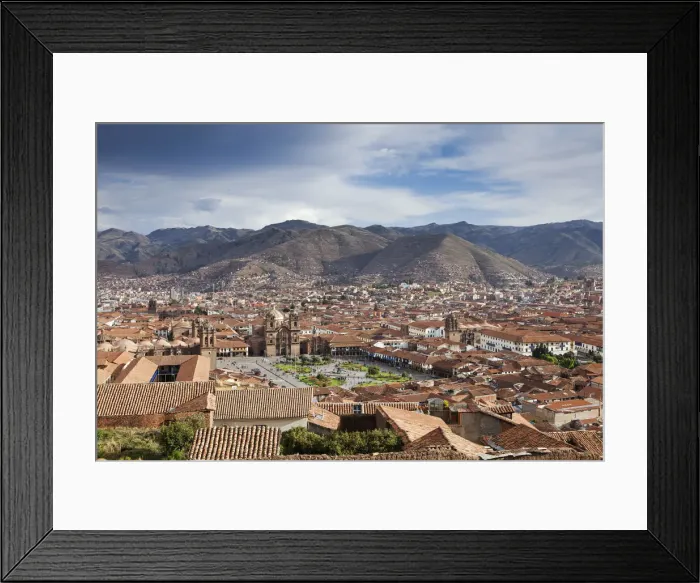 Framed Print : South America, Peru, Cusco. A view of Cusco from Sacsayhuaman showing the Plaza de Framed Print : South America, Peru, Cusco. A view of Cusco from Sacsayhuaman showing the Plaza de