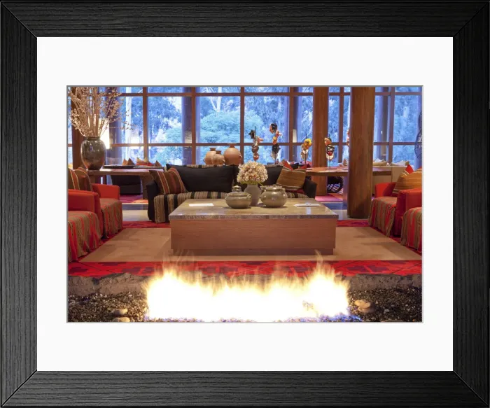 Framed Print : South America, Peru, Urubamba, the lounge area and open fire in the Tambo del Inka resort Framed Print : South America, Peru, Urubamba, the lounge area and open fire in the Tambo del Inka resort