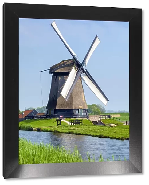 Windmill on polders near village of Schermerhorn, North Holland, Netherlands