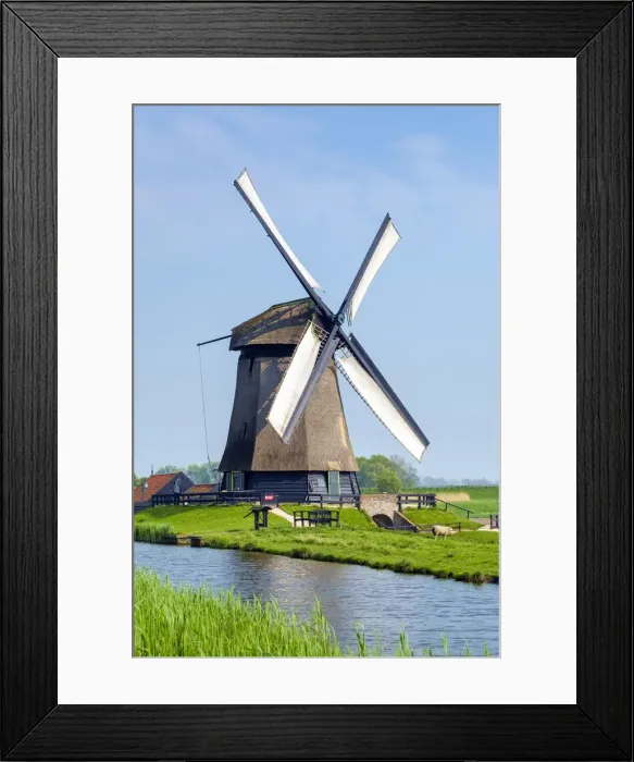 Framed Print : Windmill on polders near village of Schermerhorn, North Holland, Netherlands Framed Print : Windmill on polders near village of Schermerhorn, North Holland, Netherlands