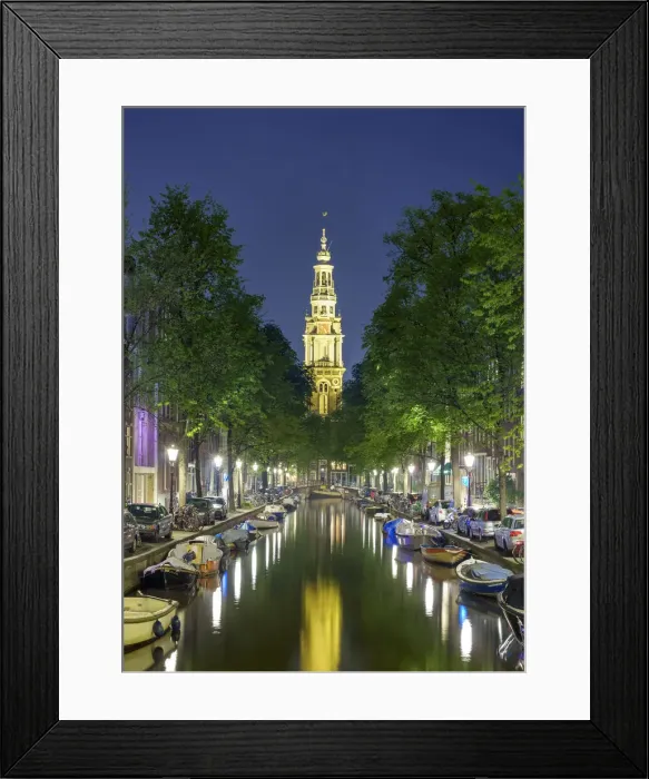 Framed Print : Tower of Zuiderkerk church from Groenburgwal at night, Amsterdam, North Holland Framed Print : Tower of Zuiderkerk church from Groenburgwal at night, Amsterdam, North Holland