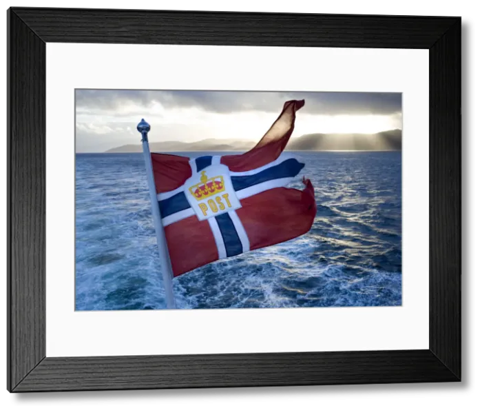 Framed Print : Norwegian flag, on the Hurtigruten coastal express, Northern Norway Framed Print : Norwegian flag, on the Hurtigruten coastal express, Northern Norway