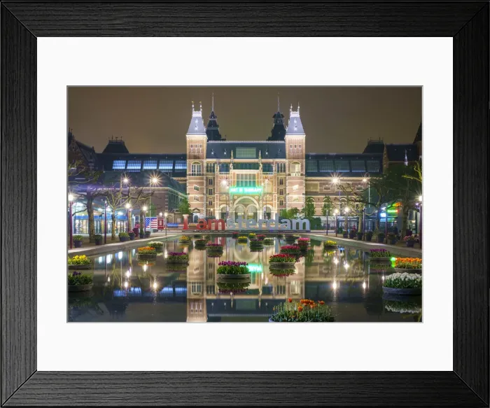 Framed Print : Rijksmuesum and Museumplein illuminiated at night, Amsterdam, North Holland, Netherlands Framed Print : Rijksmuesum and Museumplein illuminiated at night, Amsterdam, North Holland, Netherlands