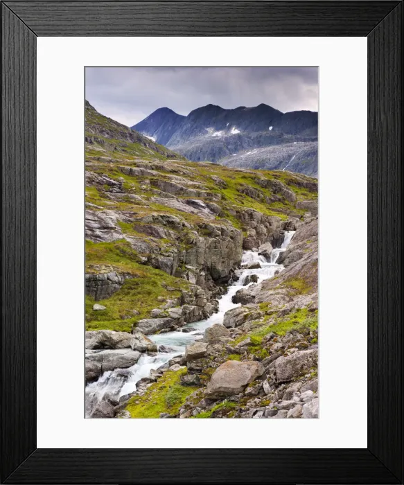 Framed Print : Norway, Western Fjords, Trollstigveien, river running through mountainous landscape