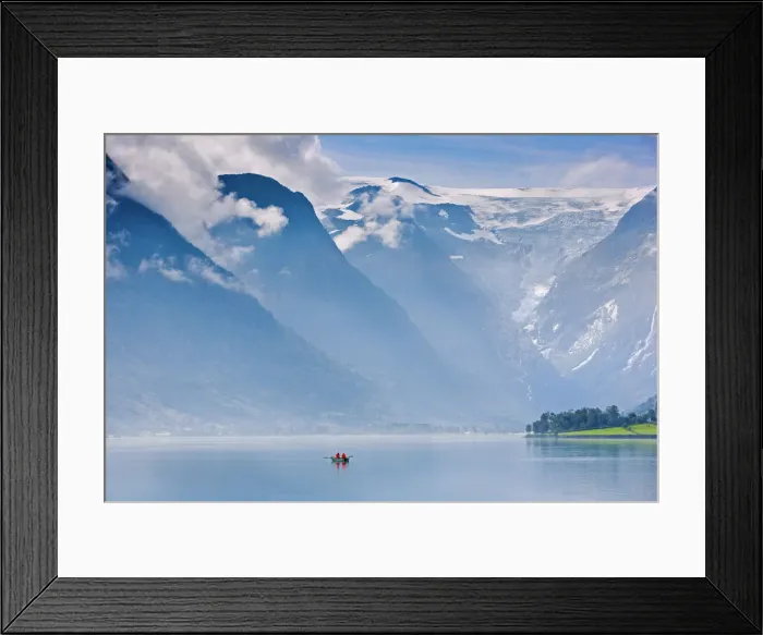 Framed Print : Norway, Western Fjords, Nordfjord, people in rowing boat Framed Print : Norway, Western Fjords, Nordfjord, people in rowing boat