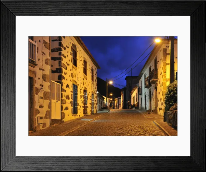 Framed Print : The little village of Faja Grande at night. The westernmost location in Europe. Flores