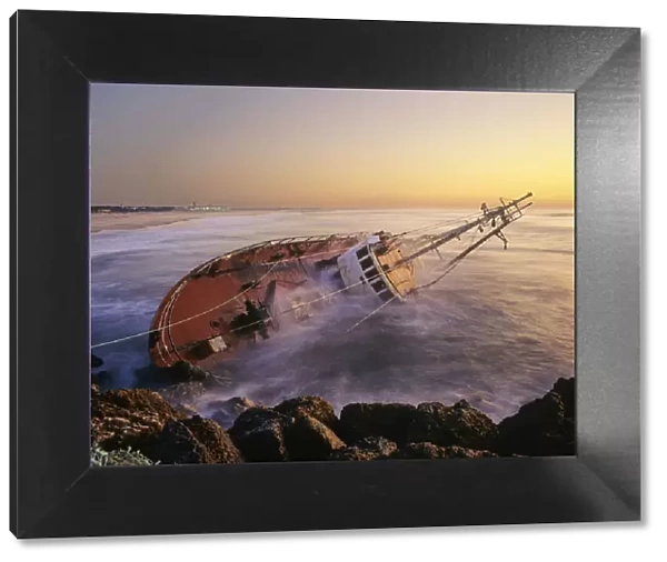 A shipwreck on the coastline of Figueira da Foz, Portugal
