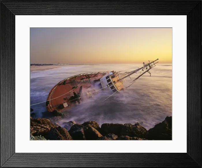 Framed Print : A shipwreck on the coastline of Figueira da Foz, Portugal Framed Print : A shipwreck on the coastline of Figueira da Foz, Portugal