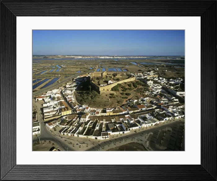 Framed Print : Aerial view of Castro Marim and the 13th century castle, Algarve, Portugal Framed Print : Aerial view of Castro Marim and the 13th century castle, Algarve, Portugal